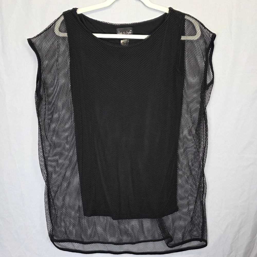 Steps In Style Black Mesh Overlay Top Women M /L Sheer Layering Blouse Edgy Goth